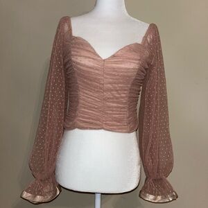 Akira Off the Shoulder Blush Polka Dot Crop Top S
